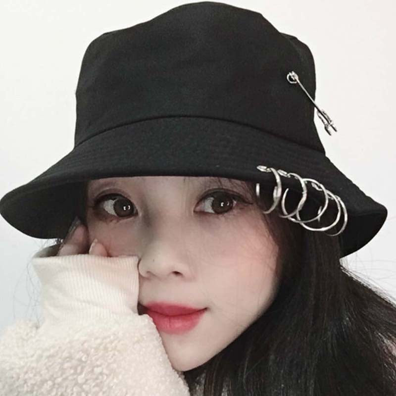 1PC Unisex Women Men Bucket Hat Pin Rings Sunhat Caps Summer Hats