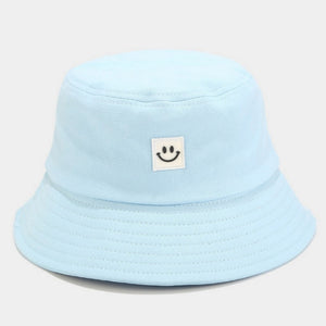 Smile Face Women Bucket Hat Solid Color Cotton Sun Hat Outdoor Sports Travel Beach Panama Patch Stitched Fishermen Female Cap