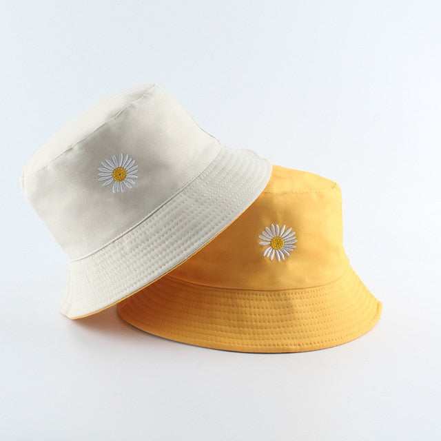 2020 Spring Women Fishing Bucket Hats Summer Sunscreen Sun Cap Flower Daisies Embroidery Reversible Fisherman Hat