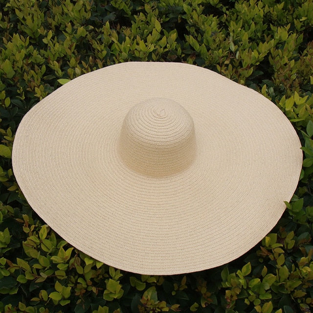 25CM Wide Brim Oversized Beach Hats For Women Large Straw Hat UV Protection Foldable Sun Shade Hat Wholesale Dropshipping