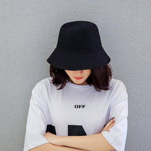 Unisex  Summer Foldable Bucket Hat Woman Solid Color Hip Hop Wide Brim Beach UV Protection Round Top Sunscreen Fisherman Cap