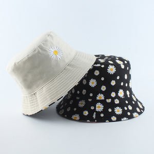 Summer Daisies Bucket Hat Women Fashion Cotton Beach Sun Hats Reversible Bob chapeau Femme Floral Panama Hat Fisherman Hat