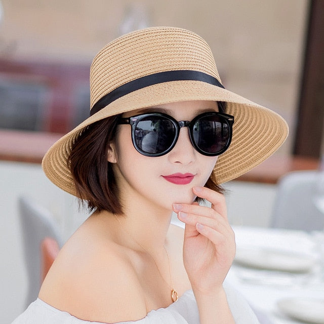 Summer Wide Brim Straw Hats Big Sun Hats For Women  UV Protection Panama  floppy  Beach Hats Ladies bow  hat chapeau femme ete