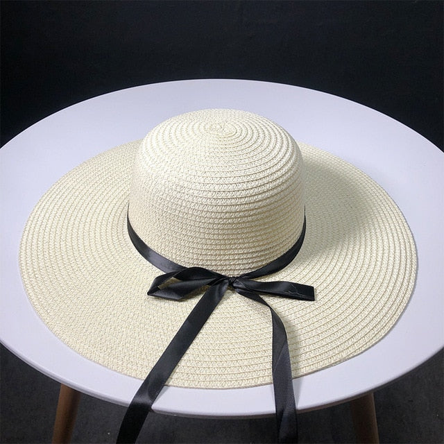 New Product Straw Hats Ma'am Leisure Go On A Journey Bow Straw Hat Outdoors On Vacation Sunscreen Will Eaves Sun Hat