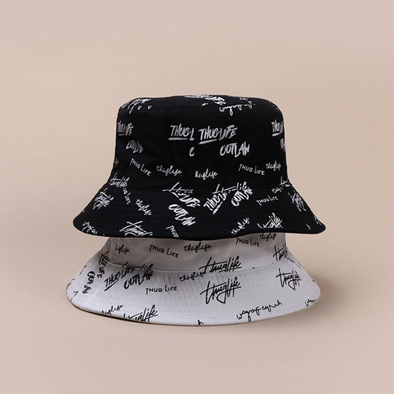 Fashion Letter Bucket Hat for Women Men Double Side Cotton Summer Sun Visor Panama Hat Black White Couple Hip Hop Bucket Hat