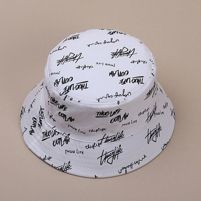Fashion Letter Bucket Hat for Women Men Double Side Cotton Summer Sun Visor Panama Hat Black White Couple Hip Hop Bucket Hat