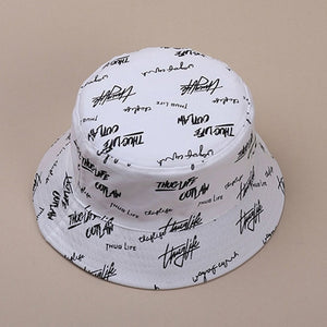 Fashion Letter Bucket Hat for Women Men Double Side Cotton Summer Sun Visor Panama Hat Black White Couple Hip Hop Bucket Hat