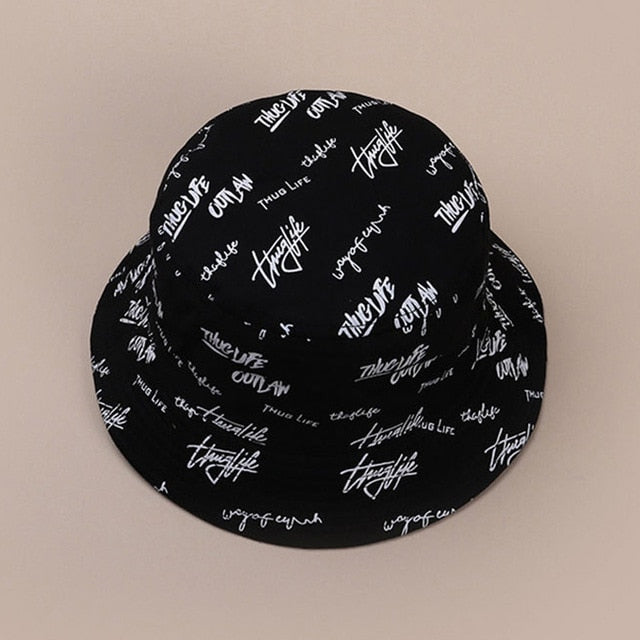 Fashion Letter Bucket Hat for Women Men Double Side Cotton Summer Sun Visor Panama Hat Black White Couple Hip Hop Bucket Hat