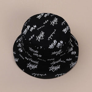 Fashion Letter Bucket Hat for Women Men Double Side Cotton Summer Sun Visor Panama Hat Black White Couple Hip Hop Bucket Hat