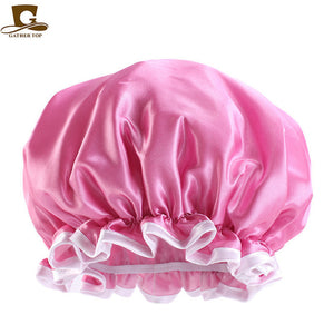 Double Layer Waterproof Bonnet Women Shower Cap Sleeping Cap Lady Print Beauty Salon Headwear Hair Care Silky Comfortable Hat