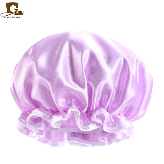 Double Layer Waterproof Bonnet Women Shower Cap Sleeping Cap Lady Print Beauty Salon Headwear Hair Care Silky Comfortable Hat