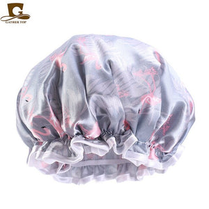 Double Layer Waterproof Bonnet Women Shower Cap Sleeping Cap Lady Print Beauty Salon Headwear Hair Care Silky Comfortable Hat