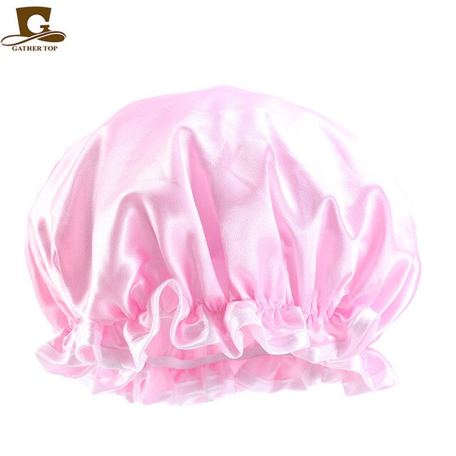 Double Layer Waterproof Bonnet Women Shower Cap Sleeping Cap Lady Print Beauty Salon Headwear Hair Care Silky Comfortable Hat