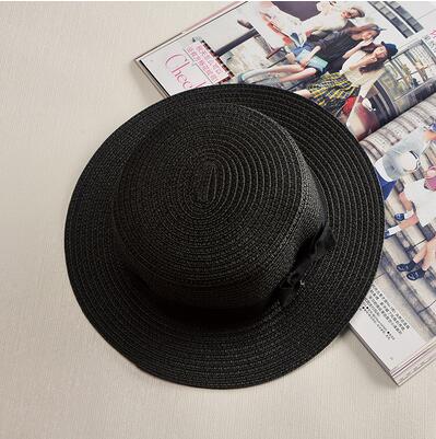 2020 simple Summer Parent-child Beach Hat Female Casual Panama Hat Lady Brand Women Flat brim Bowknot Straw cap girls Sun Hat