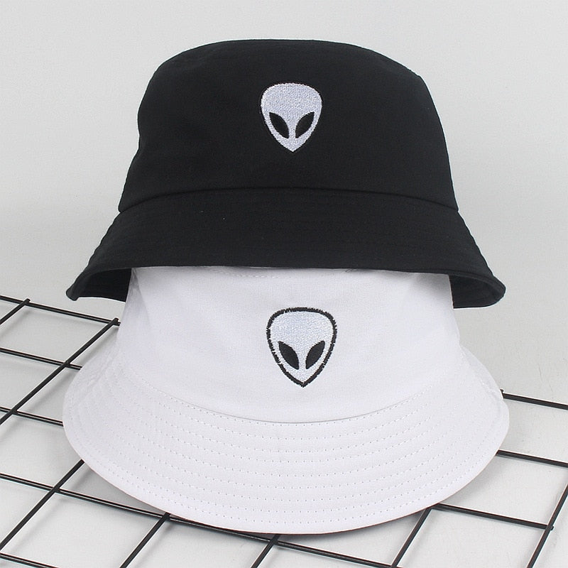 Embroidery Aliens Foldable Bucket Hat Women Men Soild Cotton Fishing Beach Sun Hats Bob Summer Outdoor Fisherman Hip Hop Caps