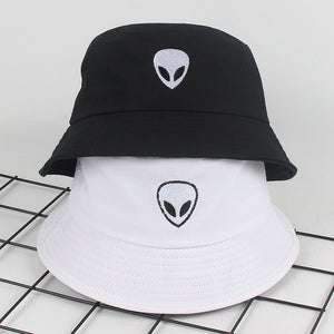 Embroidery Aliens Foldable Bucket Hat Women Men Soild Cotton Fishing Beach Sun Hats Bob Summer Outdoor Fisherman Hip Hop Caps