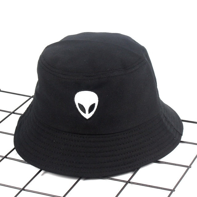 Embroidery Aliens Foldable Bucket Hat Women Men Soild Cotton Fishing Beach Sun Hats Bob Summer Outdoor Fisherman Hip Hop Caps