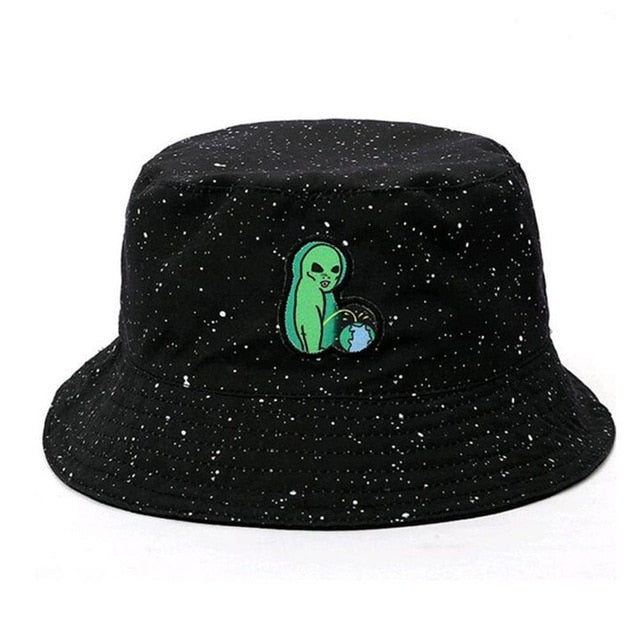 Embroidery Aliens Foldable Bucket Hat Women Men Soild Cotton Fishing Beach Sun Hats Bob Summer Outdoor Fisherman Hip Hop Caps
