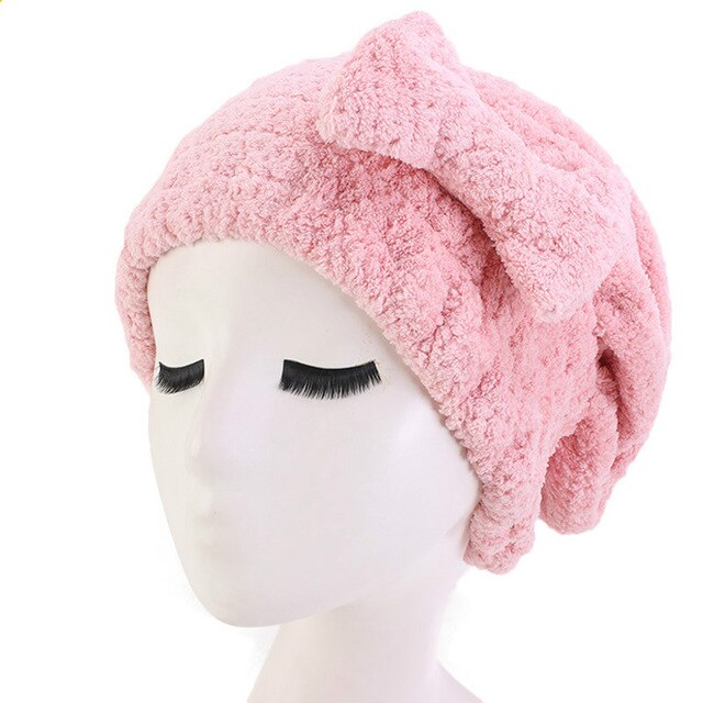 Microfiber Absorbent Towel Turban Hat Fashion Women Coral Fleece Thickened Shower Cap Bowknot Quick-drying Turban Sleeping Cap