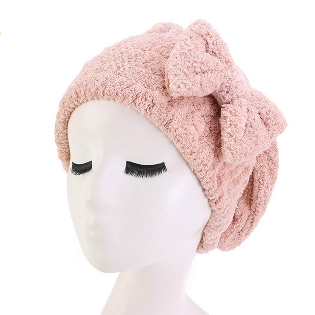 Microfiber Absorbent Towel Turban Hat Fashion Women Coral Fleece Thickened Shower Cap Bowknot Quick-drying Turban Sleeping Cap