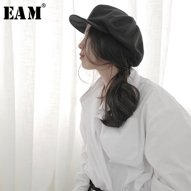 [EAM] Women Black Foldable Fishermen Hat New Round Dome Temperament Fashion Tide All-match Spring Autumn 2020 1T535