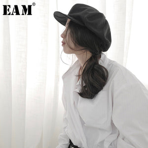 [EAM] Women Black Foldable Fishermen Hat New Round Dome Temperament Fashion Tide All-match Spring Autumn 2020 1T535